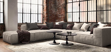 Серый диван в интерьере-10, Диван Фри с подушками в интерьере лофт